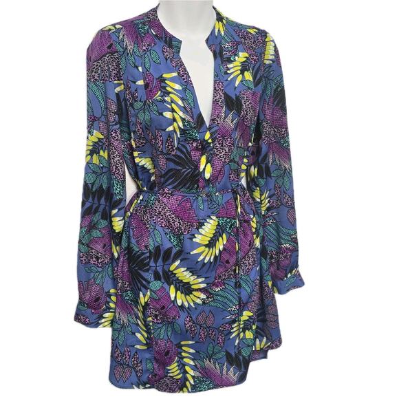 ZOA New York Leaf Shirt Dress Size XS Floral Purple Tropical Beachy Vacation - Picture 3 of 12